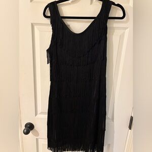 White House Black Market Black Fringe Midi Dress Small
